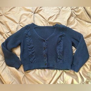 Navy Blue Cable Knit Cropped Cardigan Sweater